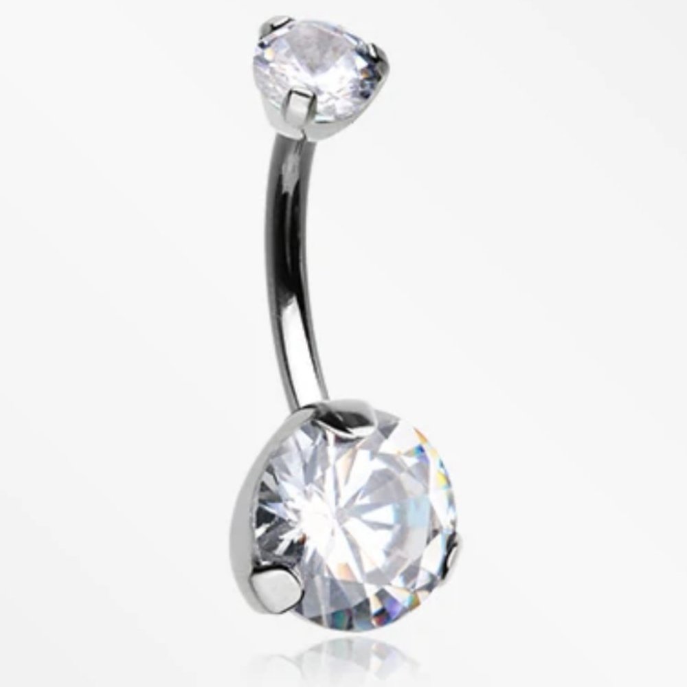 Implant Grade Titanium Internally Threaded Prong Set Belly Button Ring - Clear